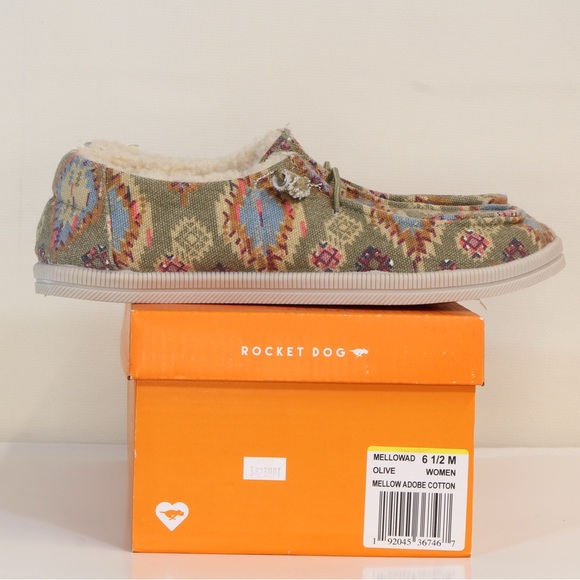 Rocket Dog Mellow Adobe Olive Aztek Print Cotton Moccasin Casual Shoes NIB - Picture 1 of 10